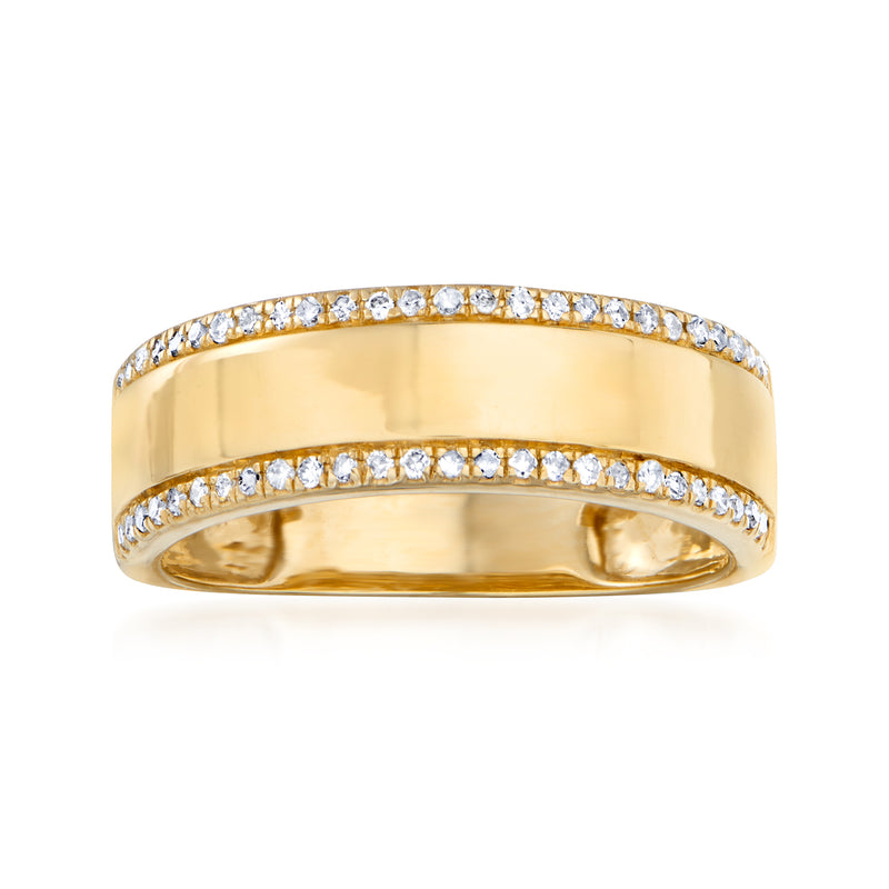 14kt yellow gold diamond frame band ring with two rows of round stones