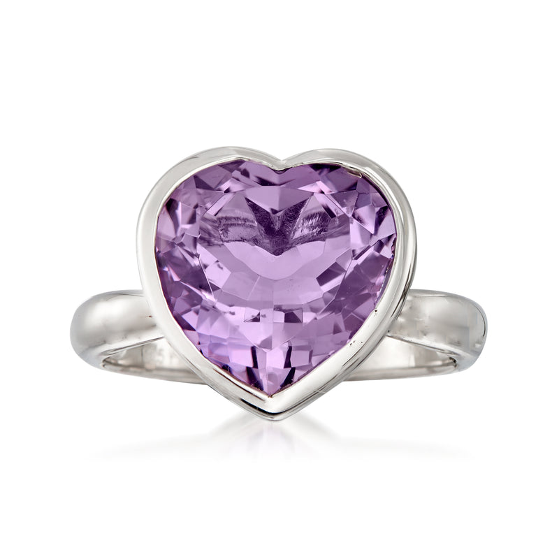 Sterling silver heart ring with faceted amethyst gemstone