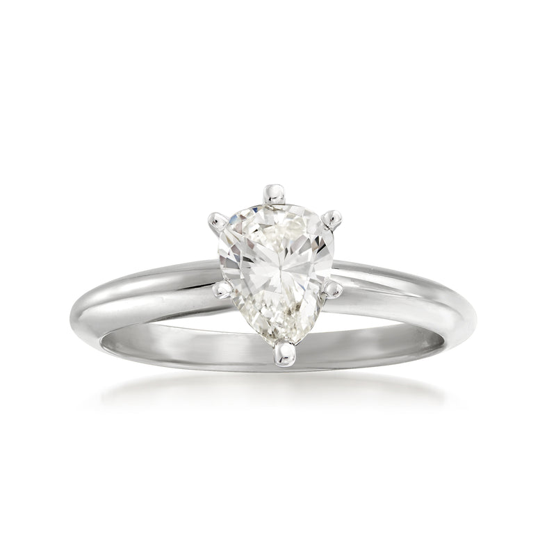 14kt white gold pear-shaped diamond ring with 4-prong center stone