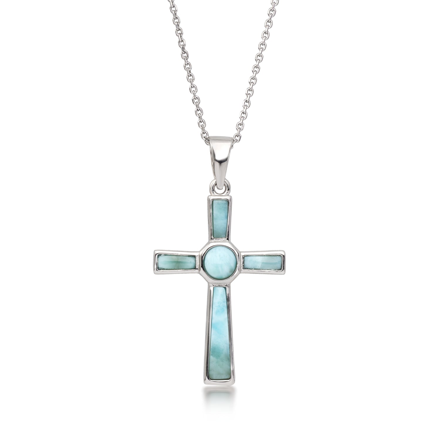 Larimar Cross Pendant Necklace in Sterling Silver
