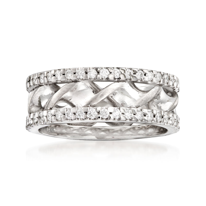Twisted diamond wedding band in 14kt white gold with round stones