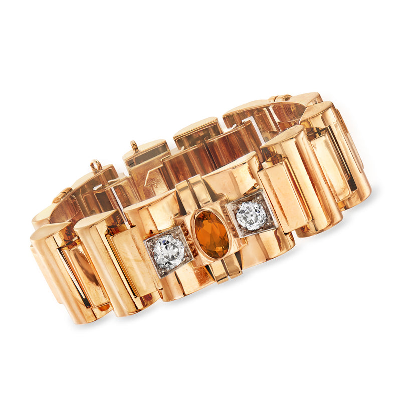 Vintage yellow gold section bracelet with citrine and diamond accents