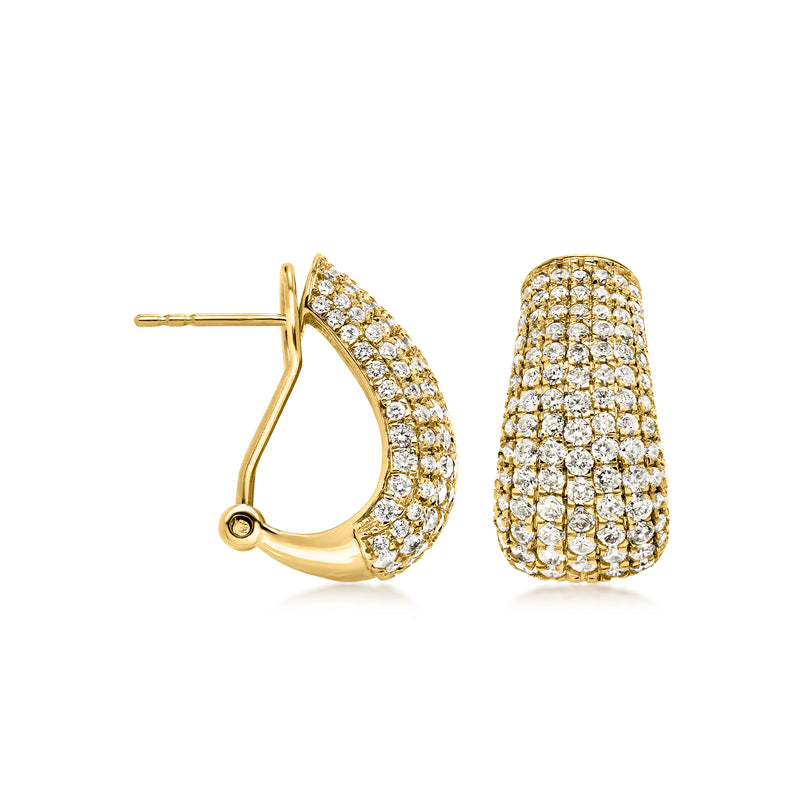 14kt yellow gold pave diamond hoop earrings with post backs
