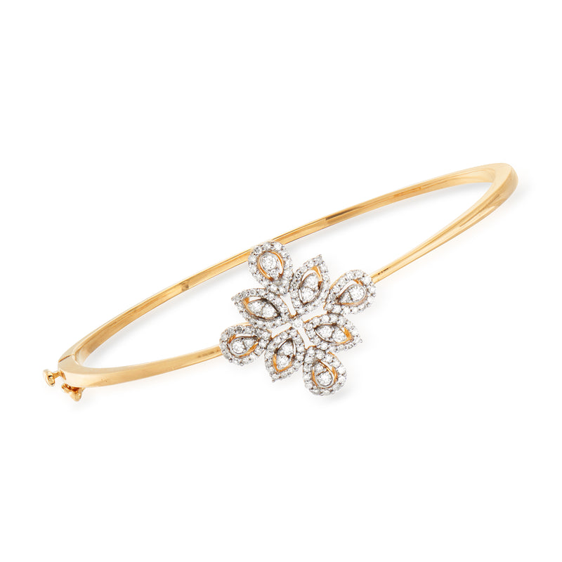 18kt gold over sterling bangle bracelet with diamond floral cluster at center