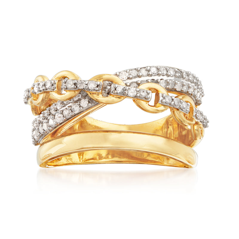 Diamond link crisscross ring in gold over sterling with pavé diamonds