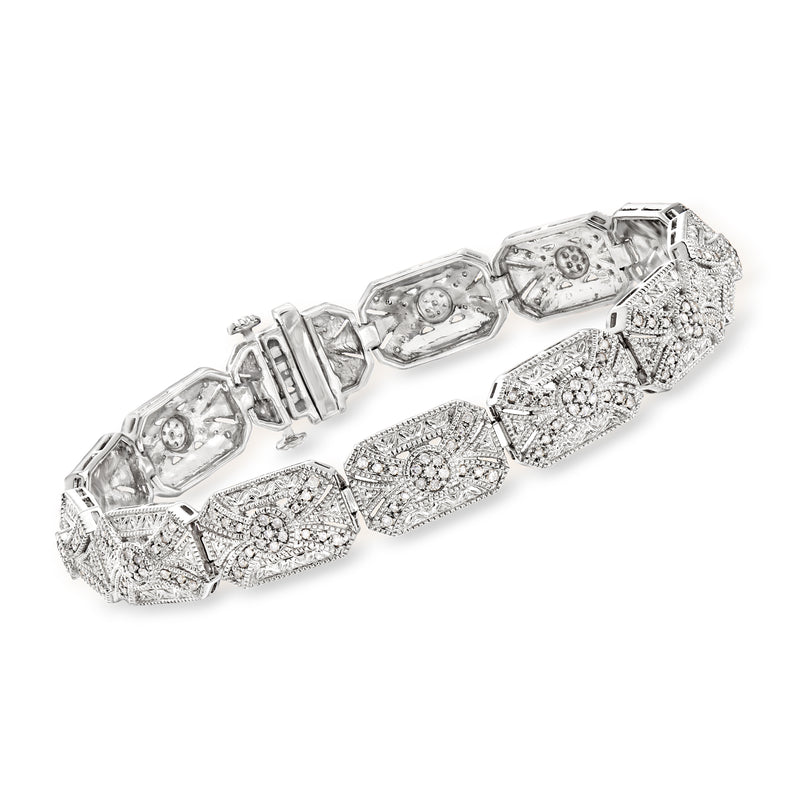 Diamond vintage-inspired sterling silver bracelet with geometric pave links