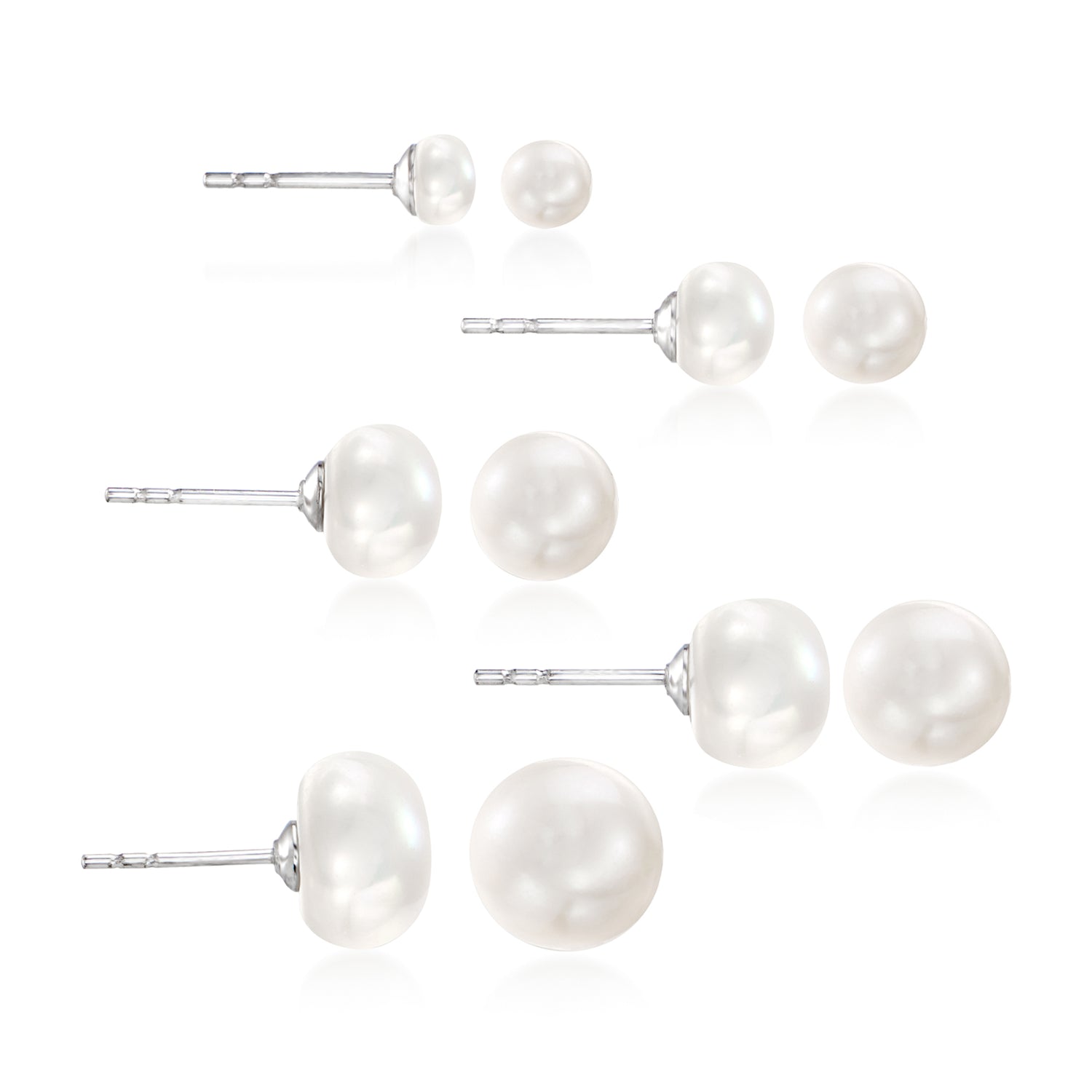 4-9mm Cultured Pearl Jewelry Set: Five Pairs of Stud Earrings with Sterling Silver