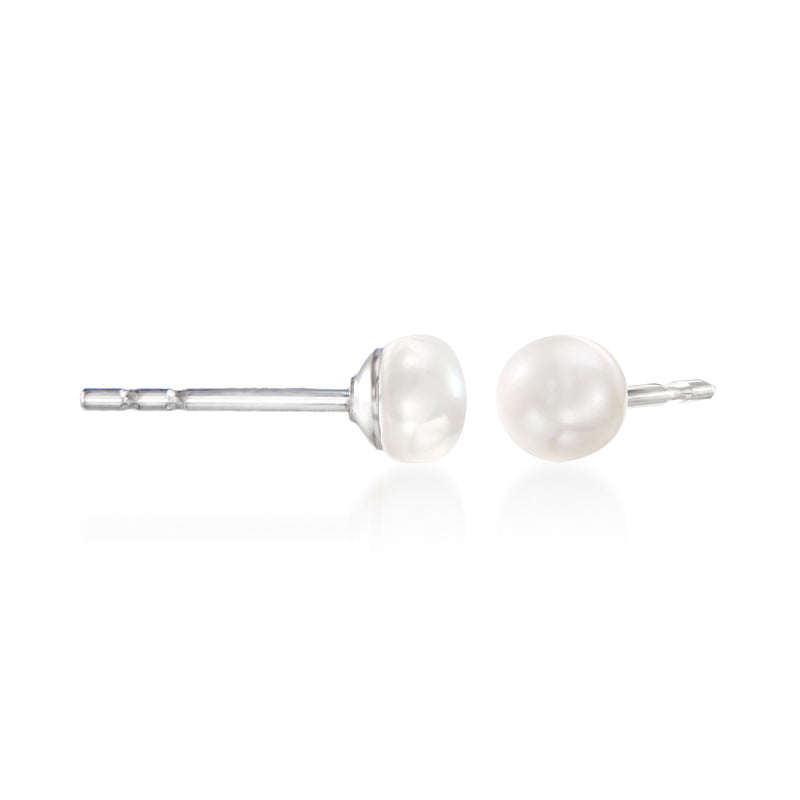 Cultured pearl stud earrings with 4–8mm pearls and sterling silver posts