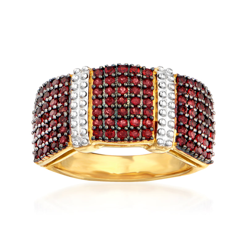 Garnet multi-row ring in gold over sterling with clear stone accents