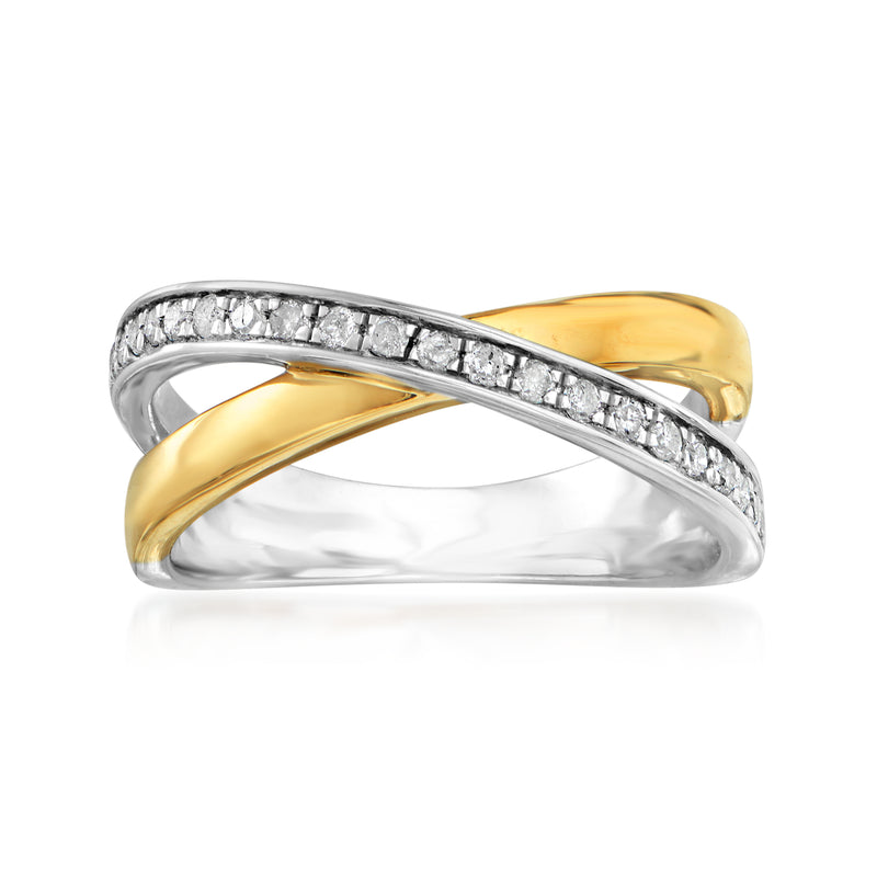 Diamond crisscross ring in sterling silver and 14kt yellow gold