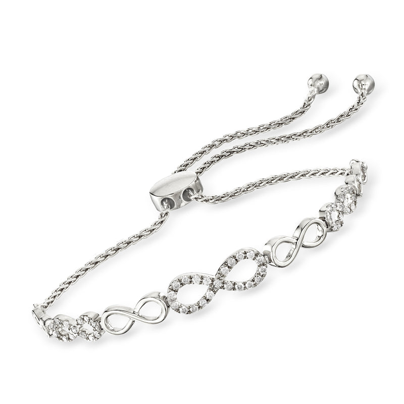 Sterling silver diamond infinity bolo bracelet with adjustable chain