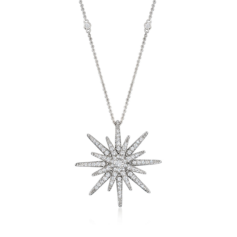 Sterling silver diamond starburst necklace with .75 ct t.w. starburst pendant
