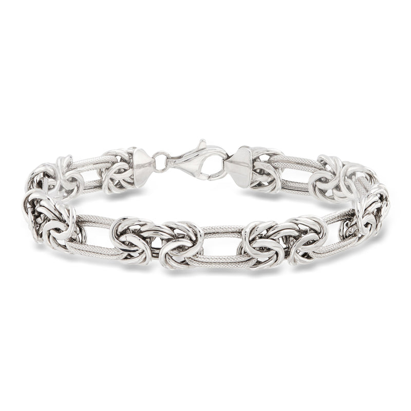 Sterling silver Byzantine double-link chain bracelet with hinged clasp, polished finish