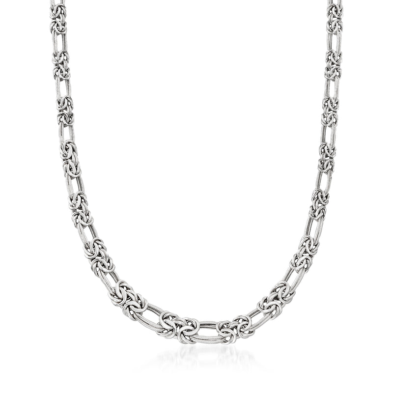 Sterling silver Byzantine double-link chain necklace, flat woven style