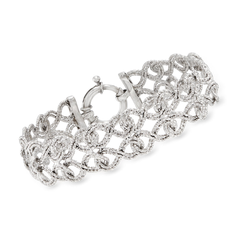 Sterling silver infinity-link bracelet with glittery interlocking chain links