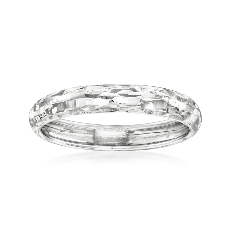 14kt white gold diamond-cut ring, polished faceted band