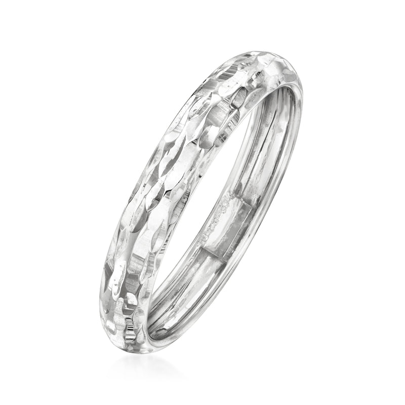 14kt white gold diamond-cut ring, faceted side profile with polished finish
