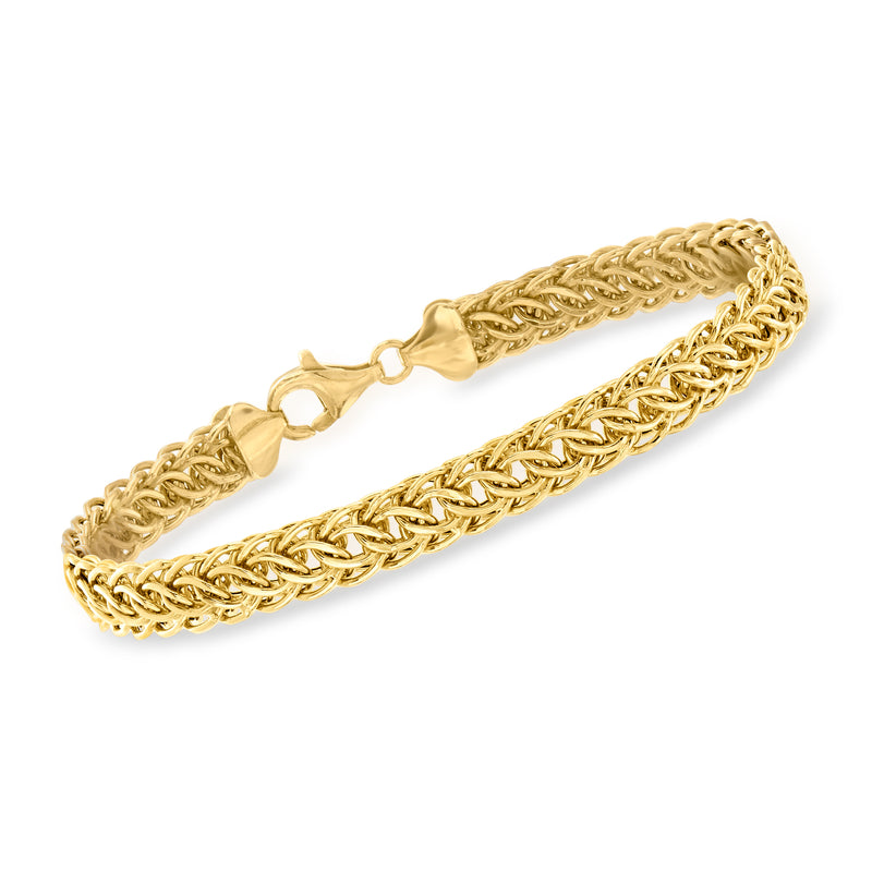 18kt yellow gold Cestina-link bracelet with braided oval chain links and clasp