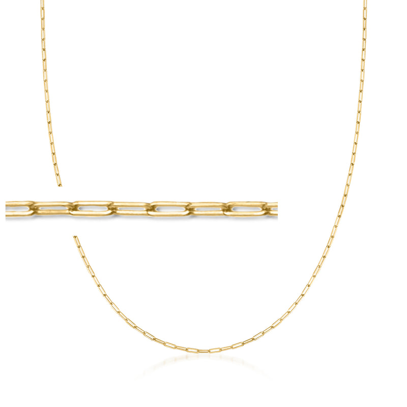 14kt yellow gold paper clip link chain necklace, flat oval links, straight view