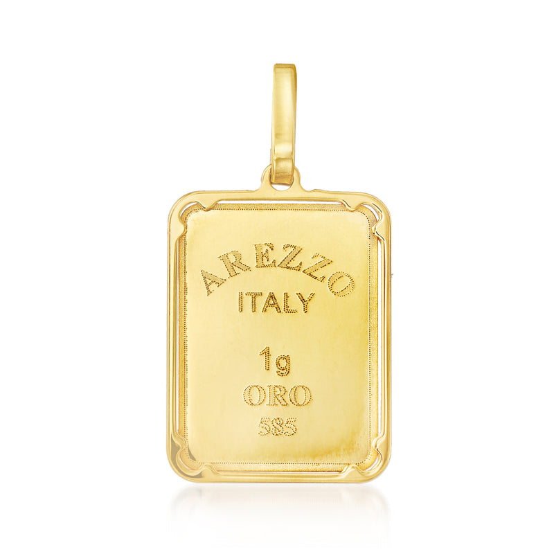 14kt yellow gold bar pendant, engraved Italy 1g ORO 585