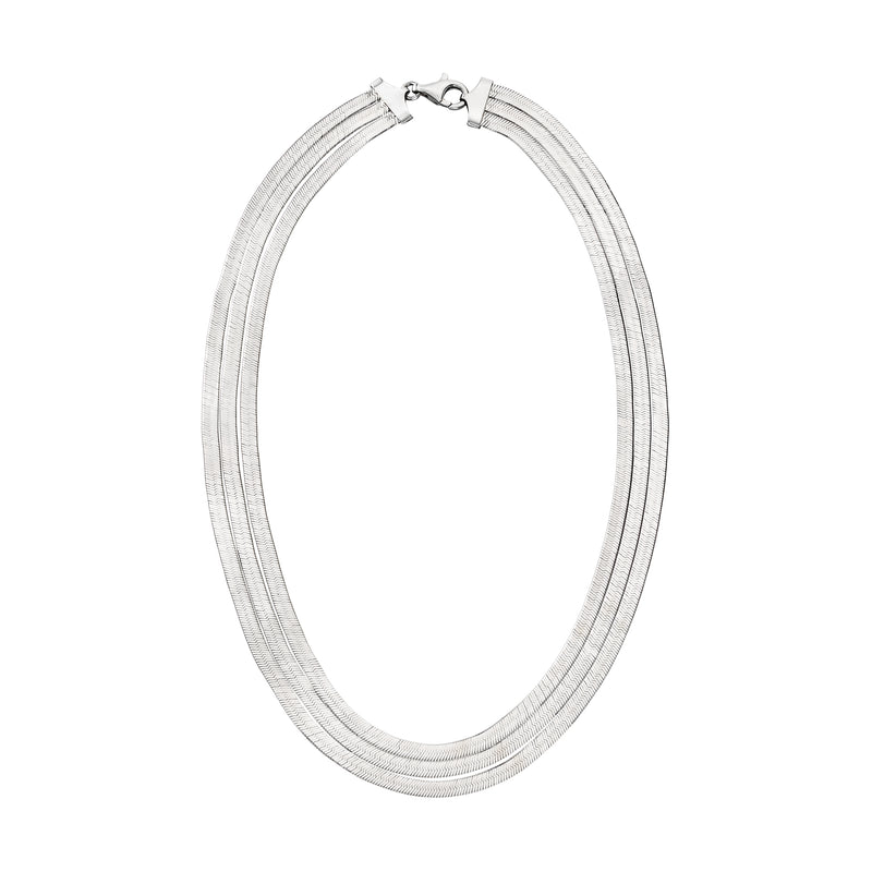 Sterling silver layered herringbone necklace with clasp, oval loop design