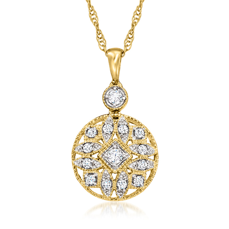 Gold-toned round openwork diamond pendant necklace with bezel-set center stone