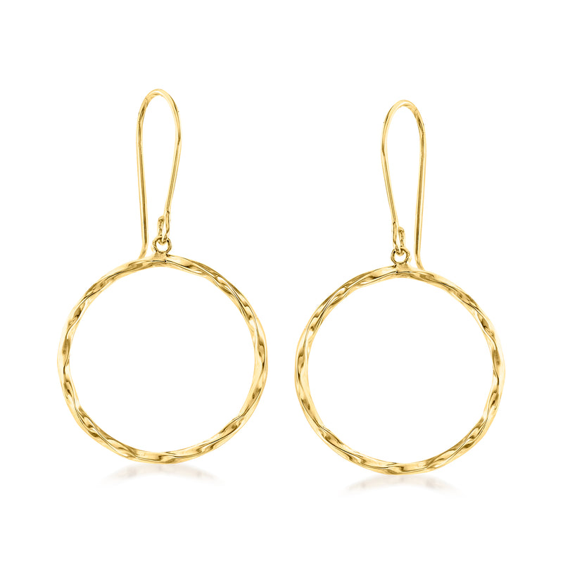 14kt yellow gold open-circle drop earrings with slim ear wires