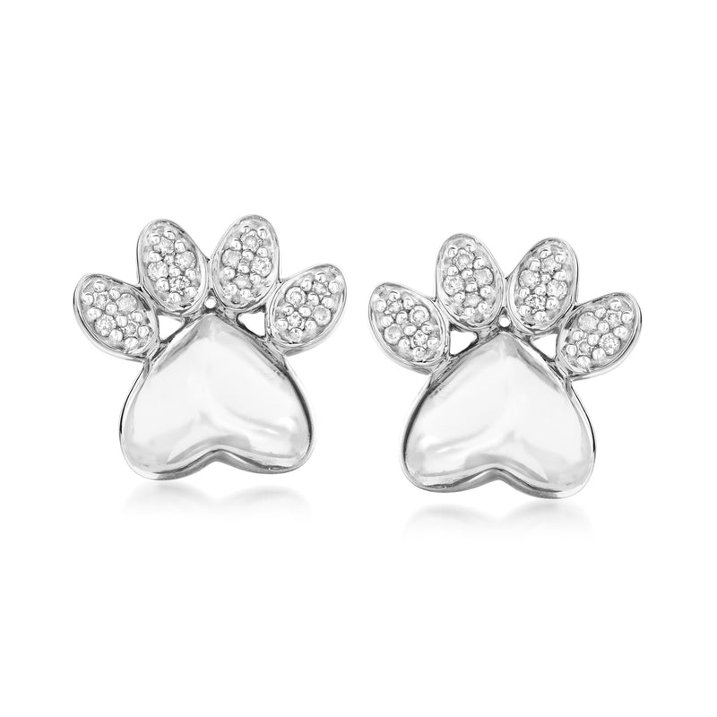 Sterling silver diamond paw print post earrings