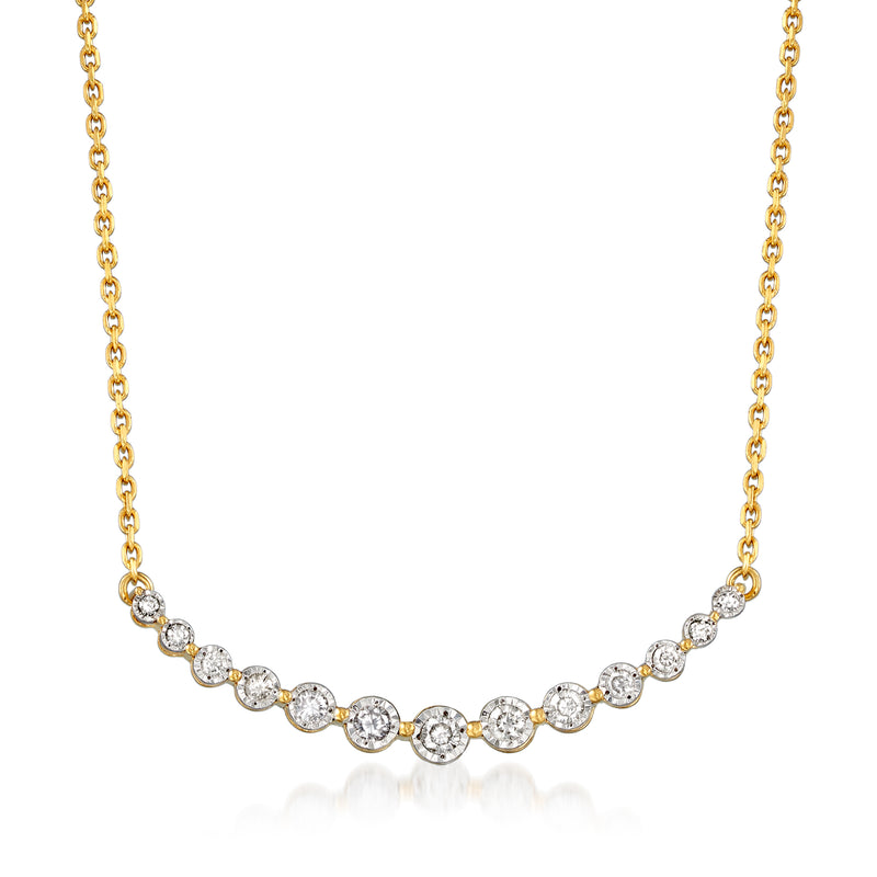 18kt gold over sterling diamond curved bar necklace with small round stones