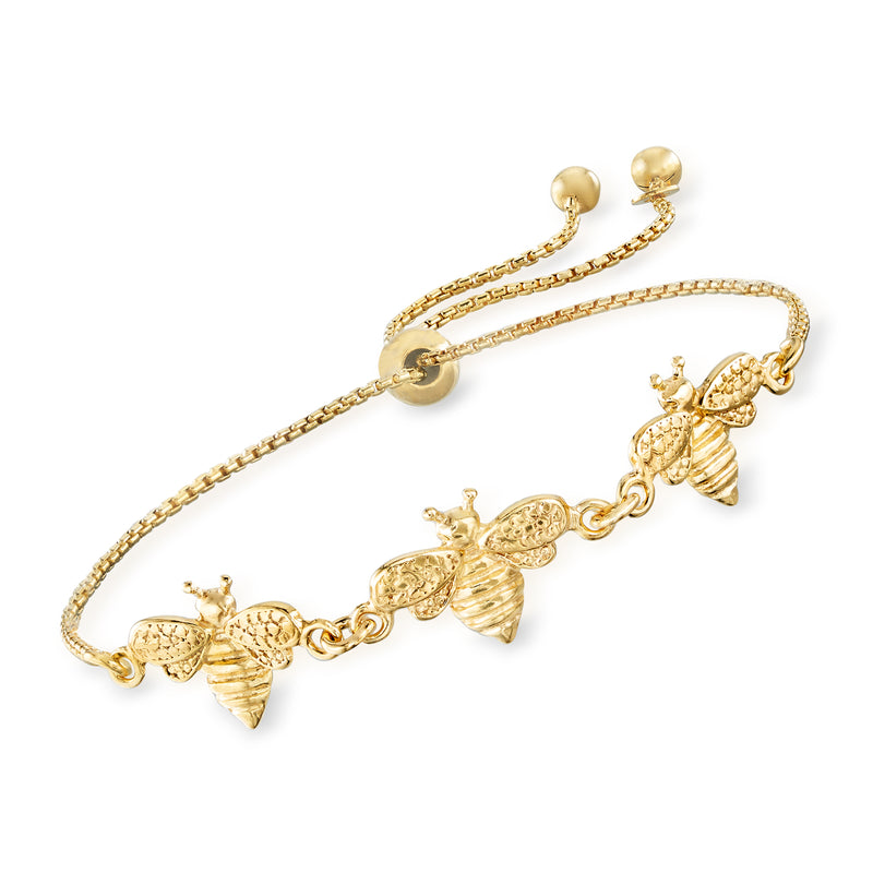 18kt gold over sterling bumblebee bolo bracelet with gold-tone chain and bee charms