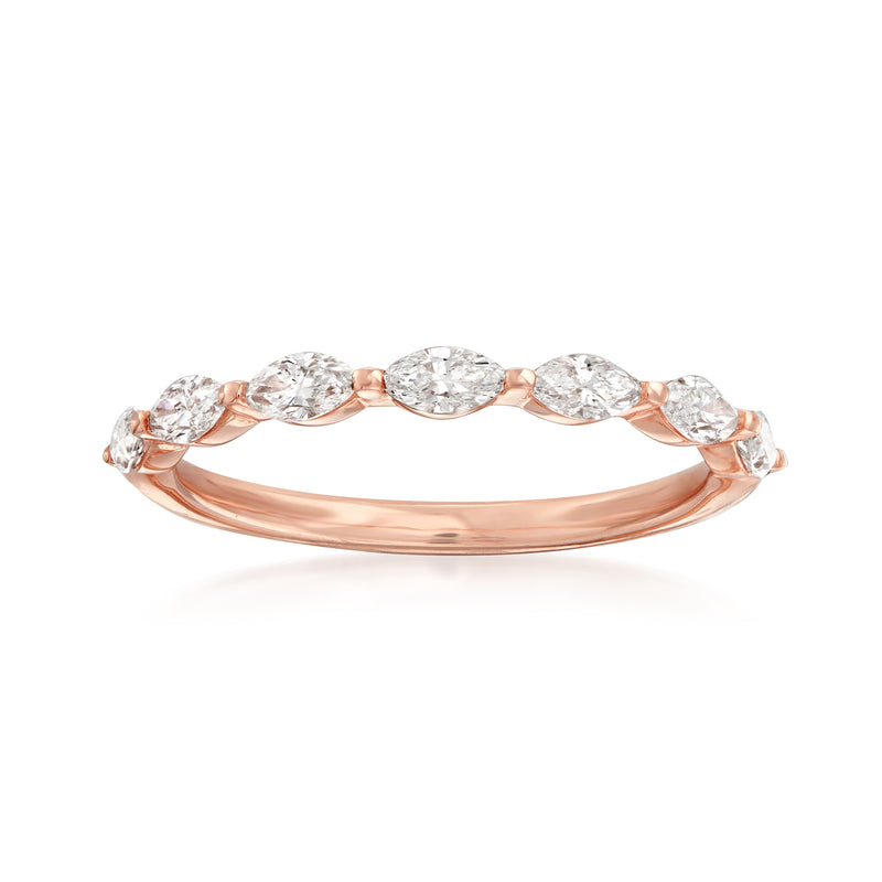 Rose gold marquise diamond wedding band with five marquise-cut stones