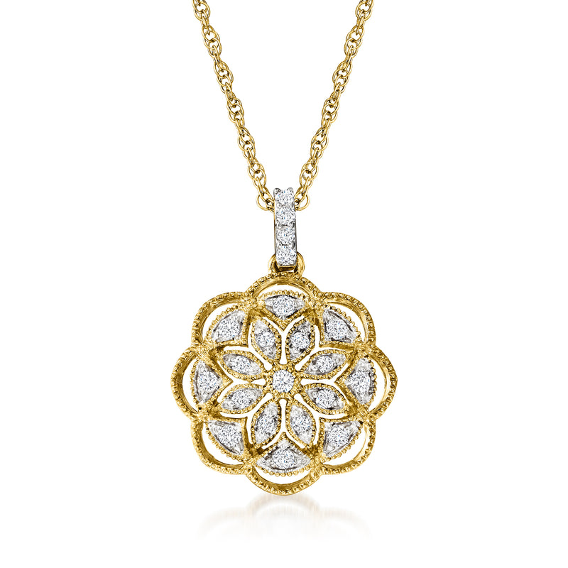Diamond flower pendant necklace in gold over sterling with pavé accents