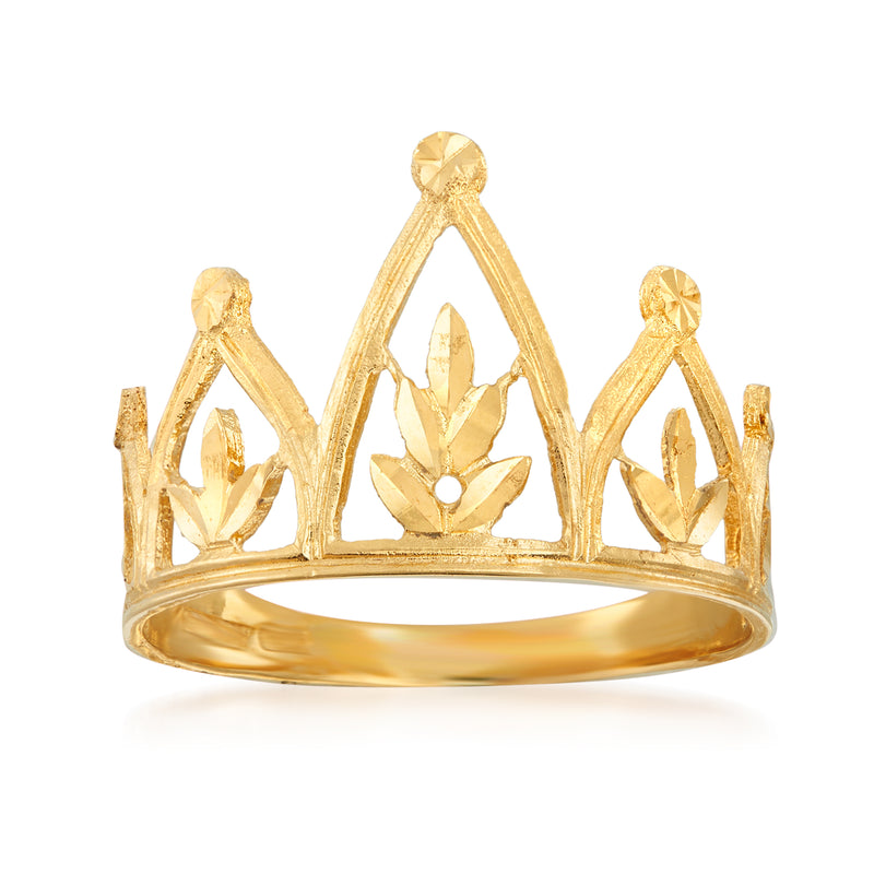 14kt yellow gold crown ring with openwork tiara design and three raised points