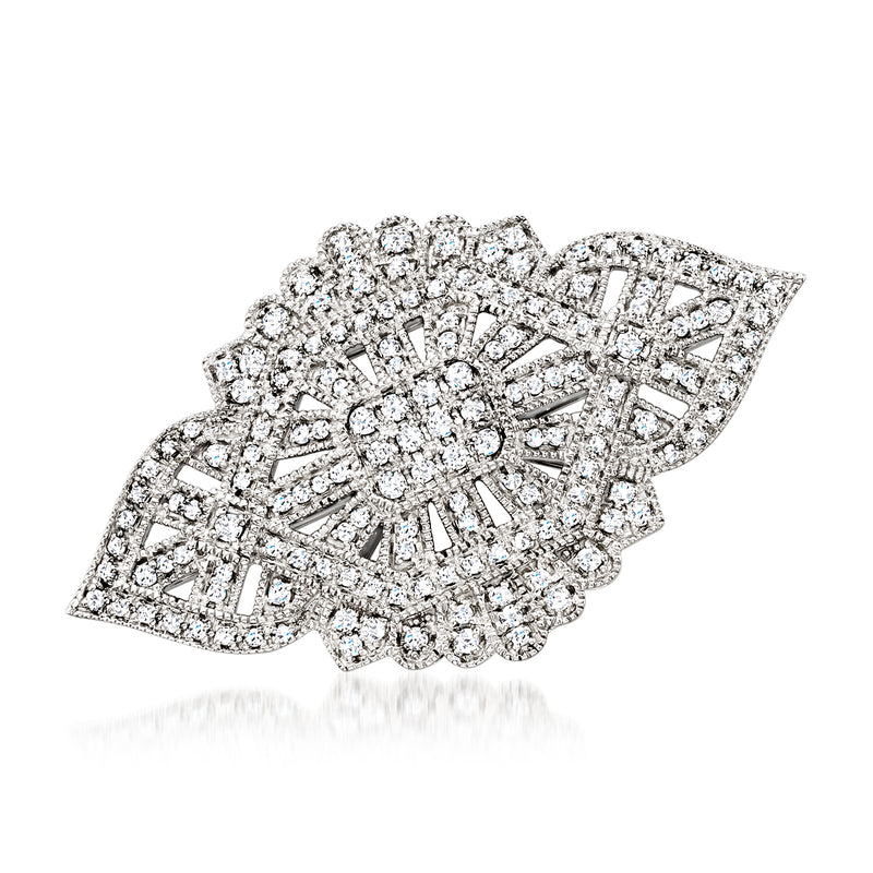 Sterling silver vintage diamond milgrain pin with radiant square diamond cluster