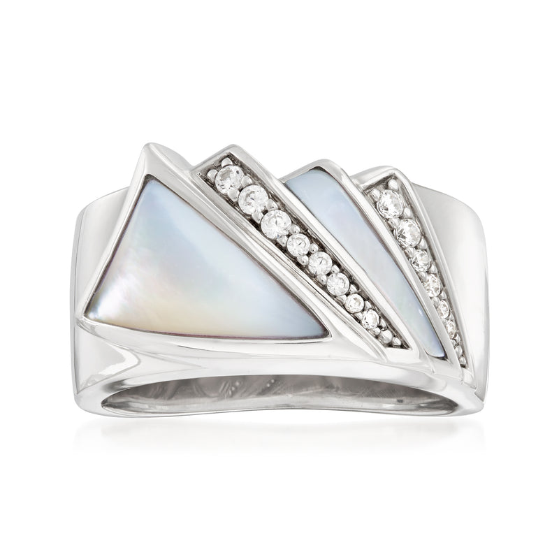 Belle Etoile Empire sterling silver ring with mother-of-pearl and CZ accents