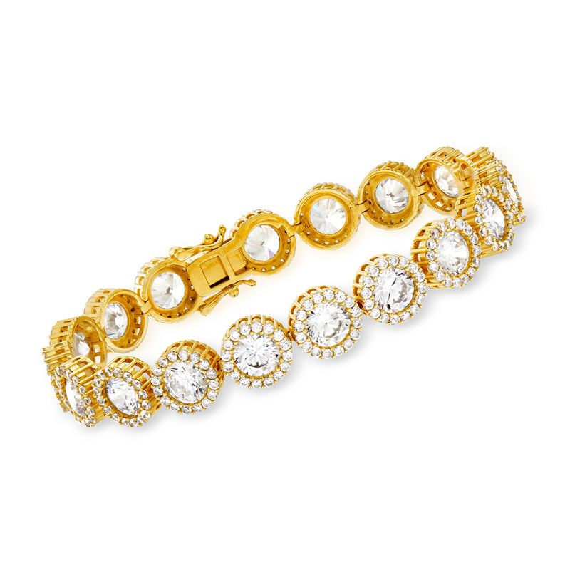 Gold over sterling CZ halo tennis bracelet with round sparkling stones