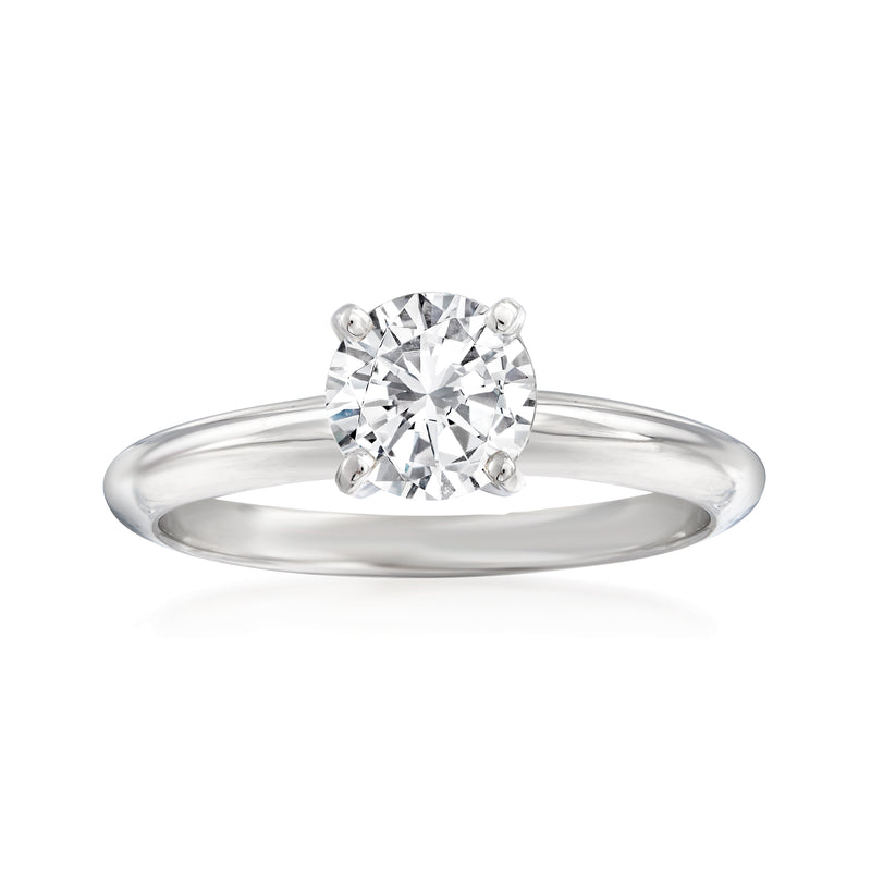 Round diamond solitaire ring in 14kt white gold with prong-set center stone