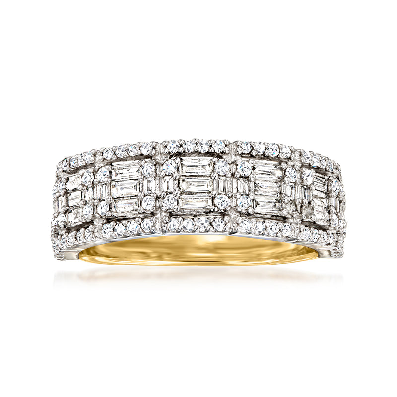 14kt two-tone gold ring with baguette and round diamonds
