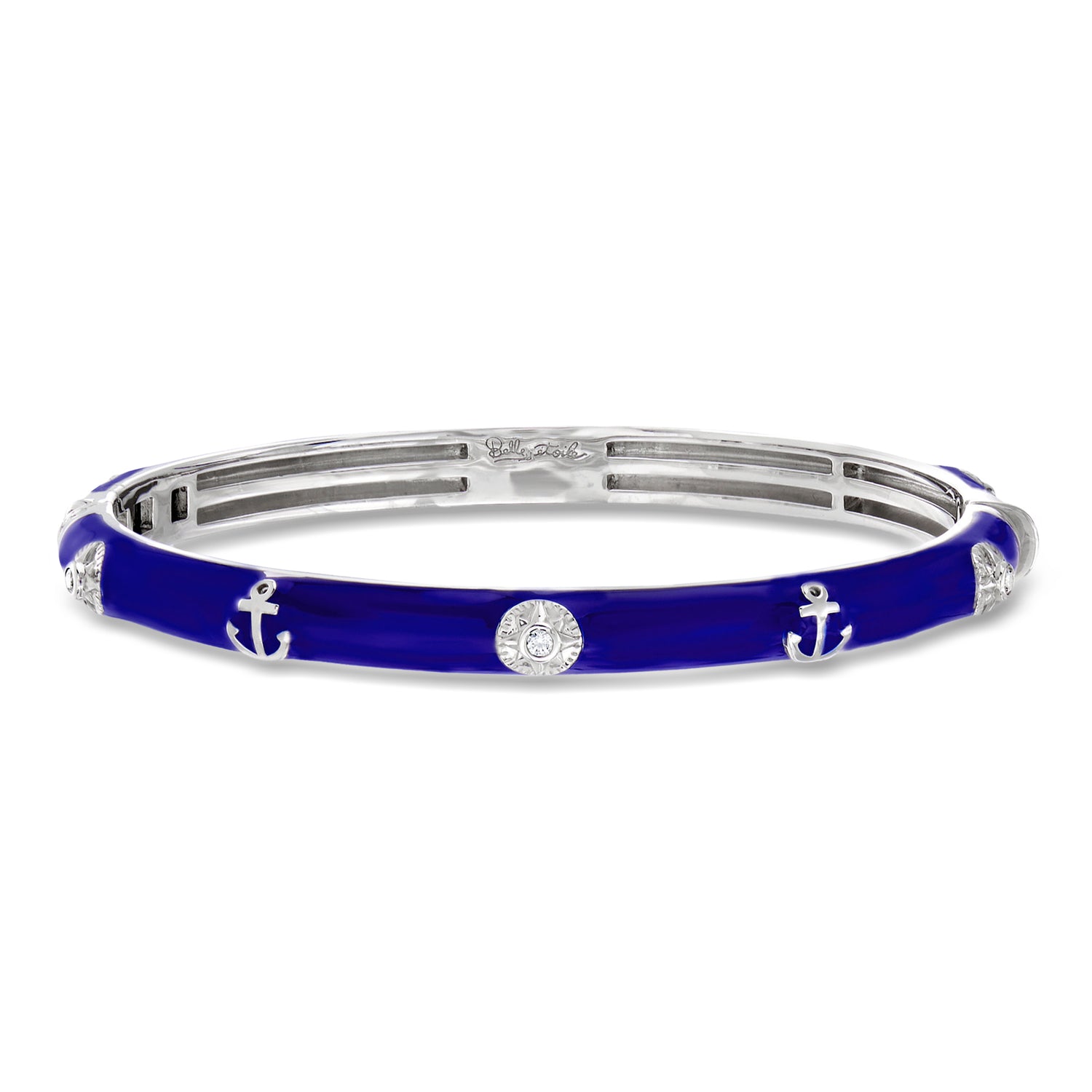 Belle Etoile "Maritime" Blue Enamel and .12 ct. t.w. CZ Bangle Bracelet in Sterling Silver