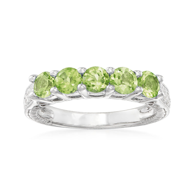 Peridot five-stone ring in sterling silver with five light-green gemstone accents
