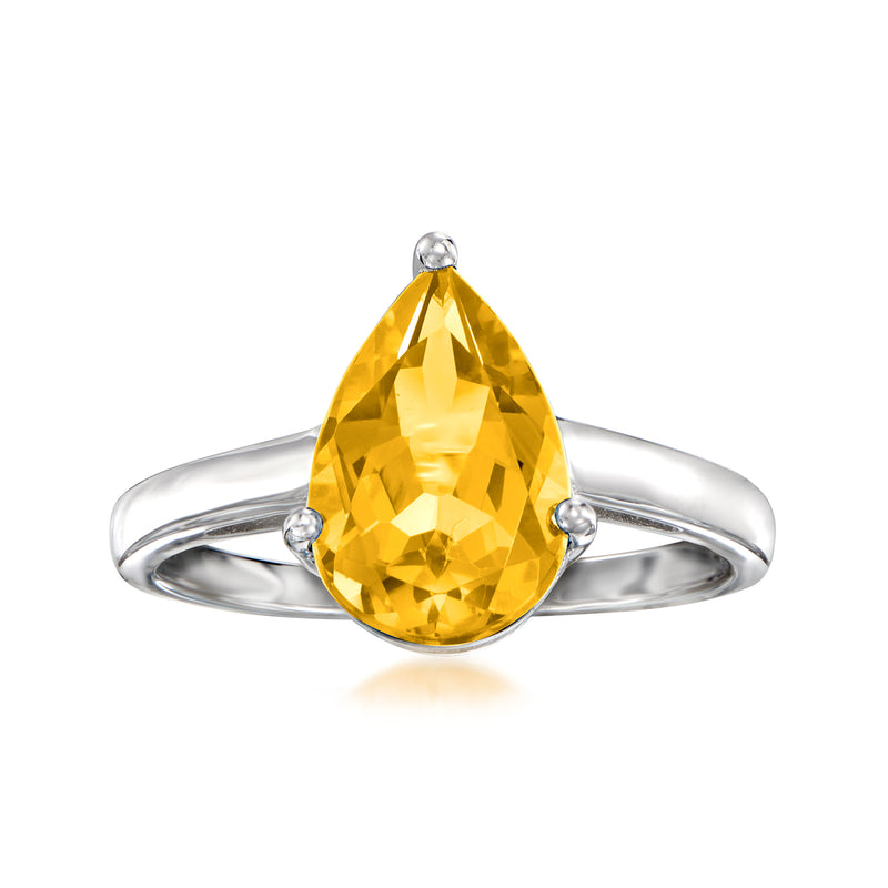 Pear-shaped orange citrine ring in sterling silver with small side stones