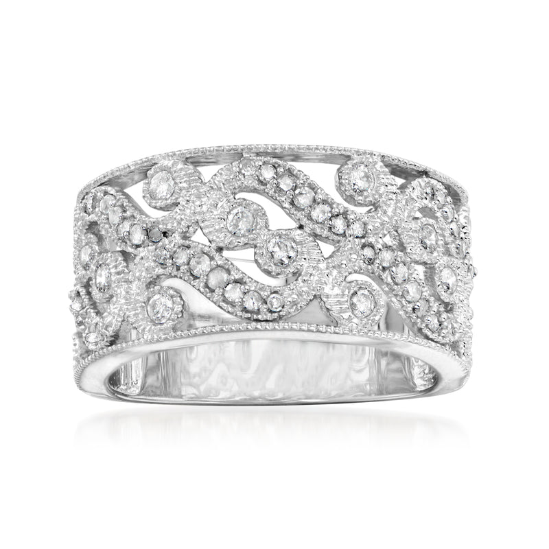 Sterling silver openwork swirl diamond ring with round stones, 0.50 ct t.w.