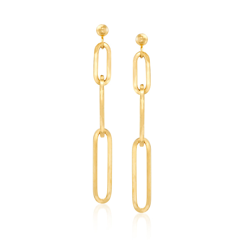 Gold linear drop earrings with linked oval drop dangles