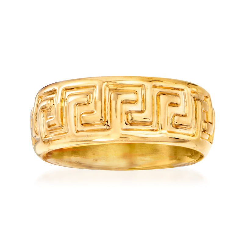 Yellow gold-tone ring with raised Greek key pattern band