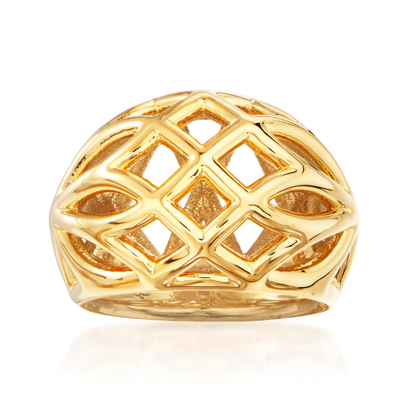 14kt yellow gold openwork dome ring with geometric lattice pattern