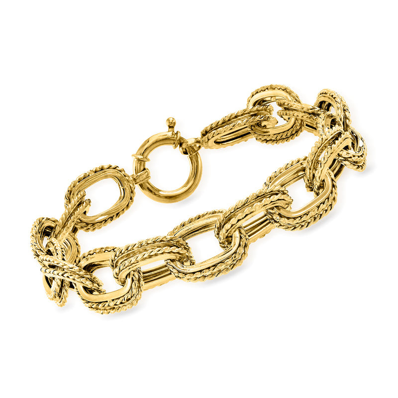 14kt yellow gold bracelet with double-oval textured links and ring clasp