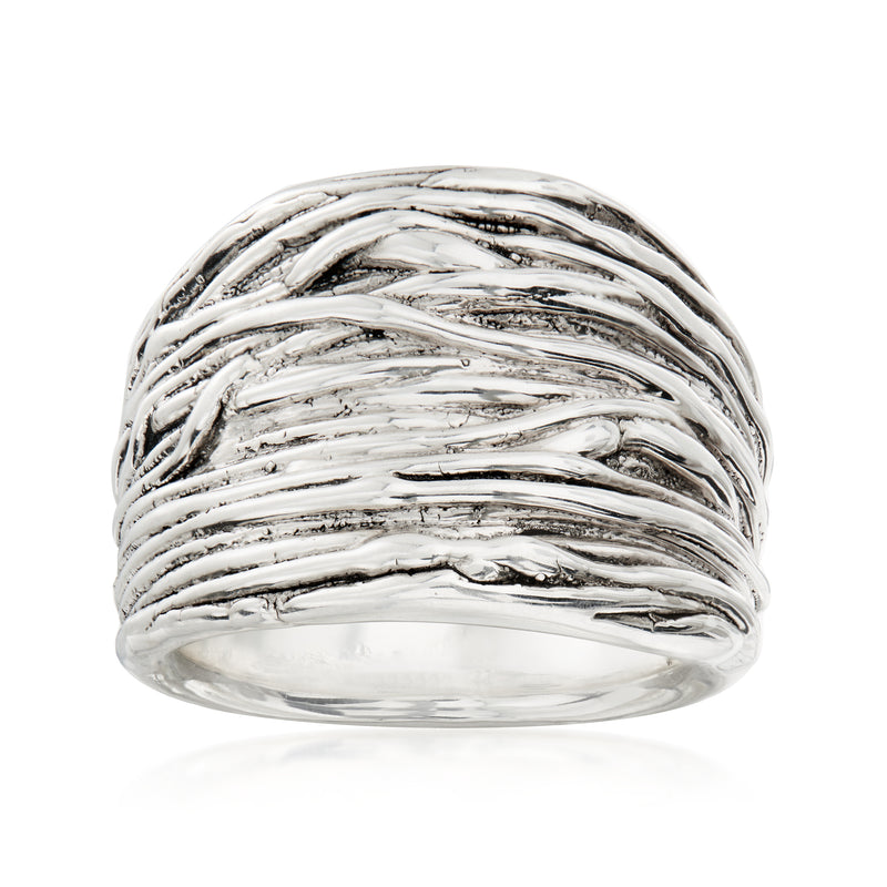 Sterling silver multi-row ring with polished woven ridges