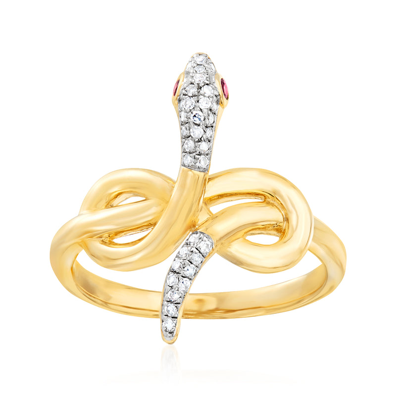 Diamond infinity snake ring in 18kt gold over sterling with pavé accents