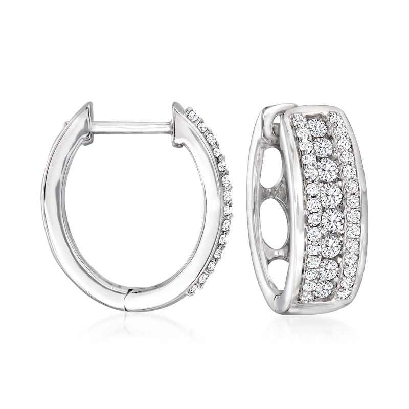 14kt white gold diamond huggie hoop earrings with pavé set stones