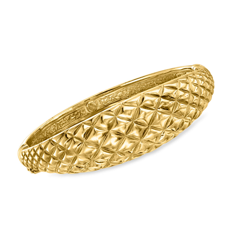 14kt yellow gold quilted bangle bracelet with diamond-pattern texture